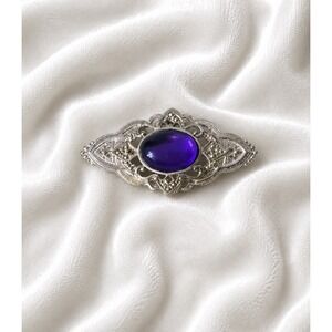 Brooch Pin Women Purple Excellent Vintage Gold Tone Faux Filigree